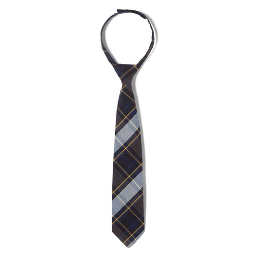 Boys Plaid Velcro Tie Blue Gold